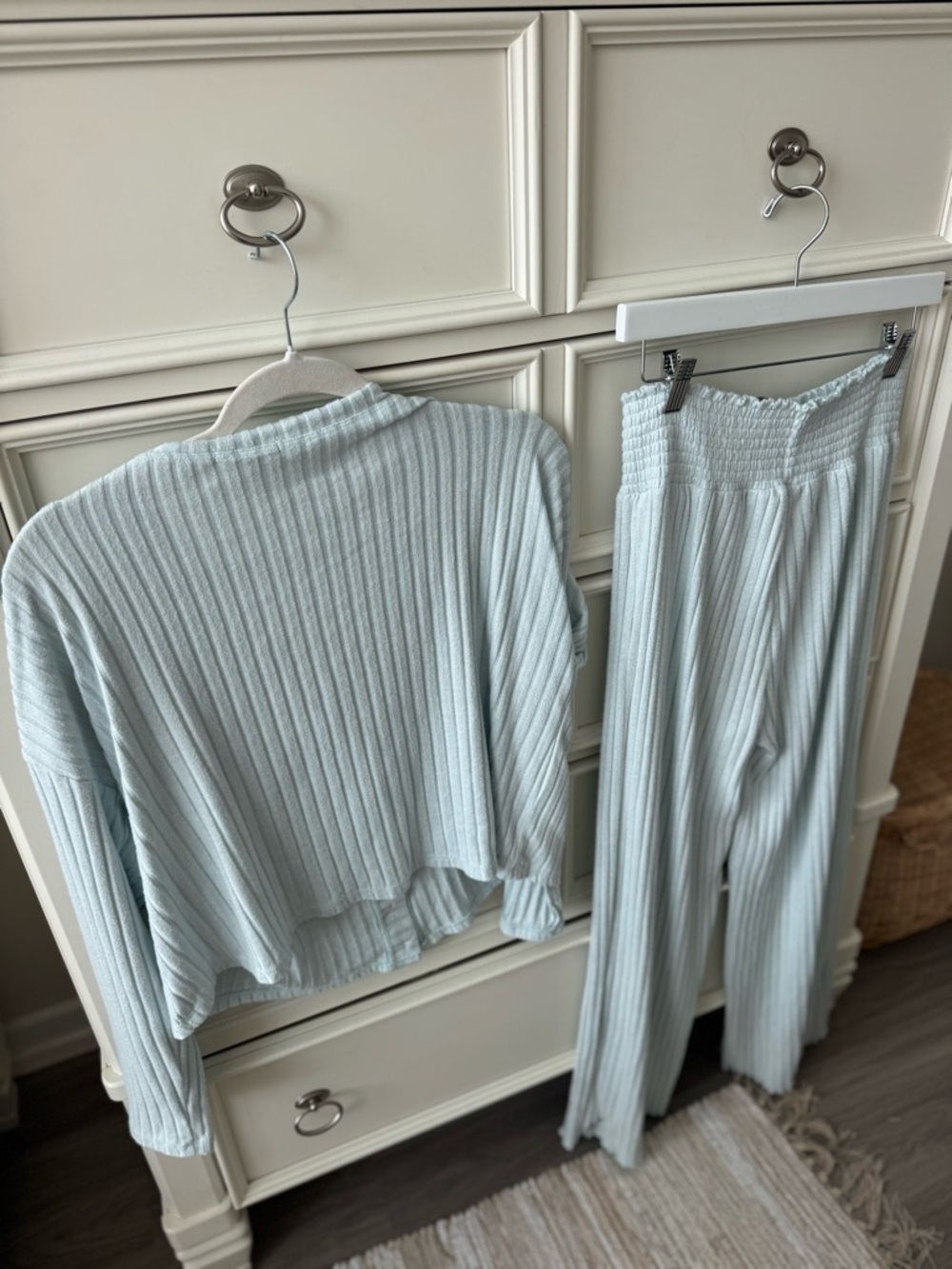 Z Supply Light Mint Ribbed Pajama Set - Cardigan & Wide-Leg Pants - Picture 4 of 4